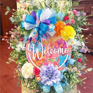 Floral Welcome Wreath with Multicolor Accents